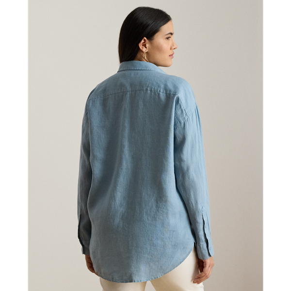 Blue Note Relaxed Fit Eyelet-Logo Linen Shirt Lauren Woman 5