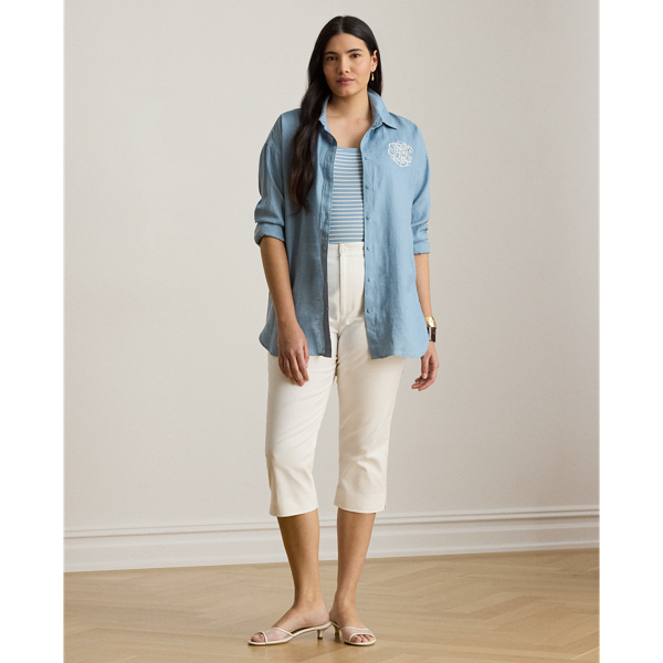 Blue Note Relaxed Fit Eyelet-Logo Linen Shirt Lauren Woman 7