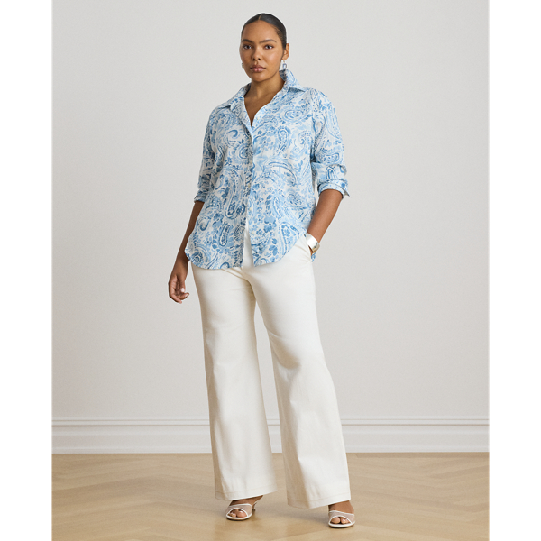 White/Blue Relaxed Fit Paisley Linen Shirt Lauren Woman 4
