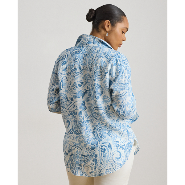 White/Blue Relaxed Fit Paisley Linen Shirt Lauren Woman 5