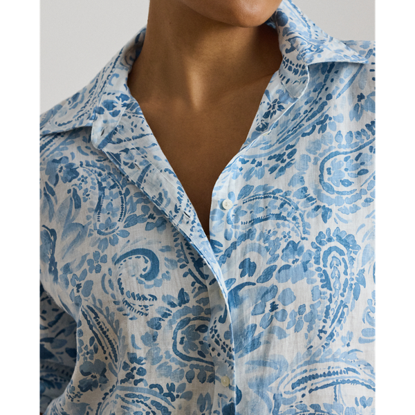 White/Blue Relaxed Fit Paisley Linen Shirt Lauren Woman 6