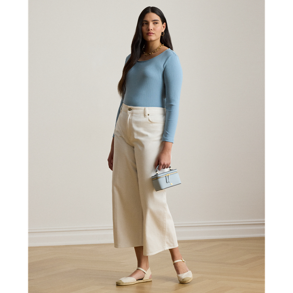 Blue Note Rib-Knit Cotton-Blend Boatneck Tee Lauren Woman 4
