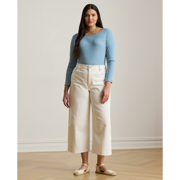 Blue Note Rib-Knit Cotton-Blend Boatneck Tee Lauren Woman 7