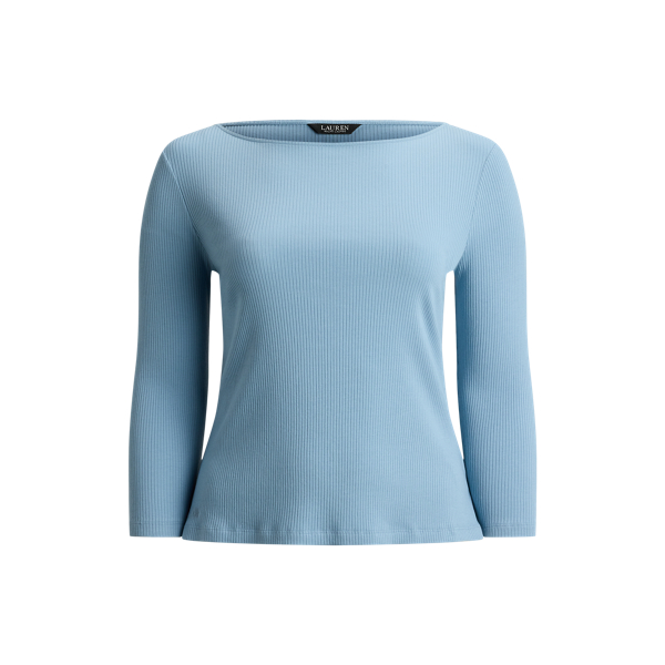 Blue Note Rib-Knit Cotton-Blend Boatneck Tee Lauren Woman 2