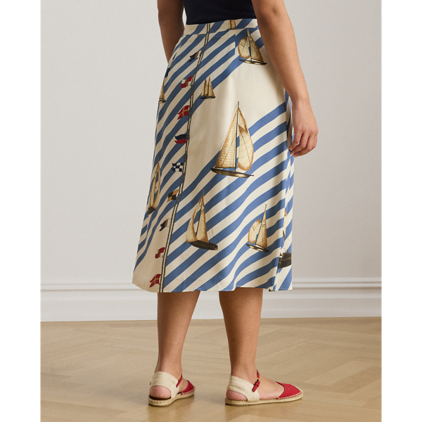 Cream Multi Print Button-Front Crepe Skirt Lauren Woman 5