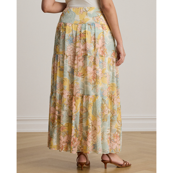 Cream/Blue Multi Floral Georgette Tiered Maxiskirt Lauren Woman 5