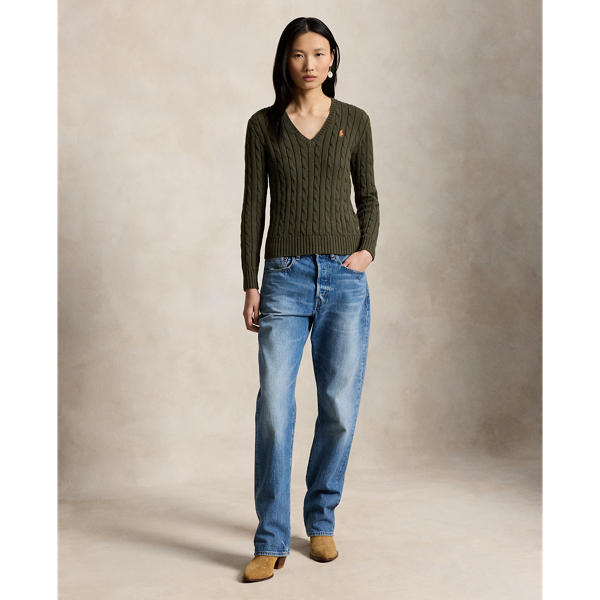 Zopfmusterpullover mit V-Ausschnitt Polo Ralph Lauren in Deckoliv 3