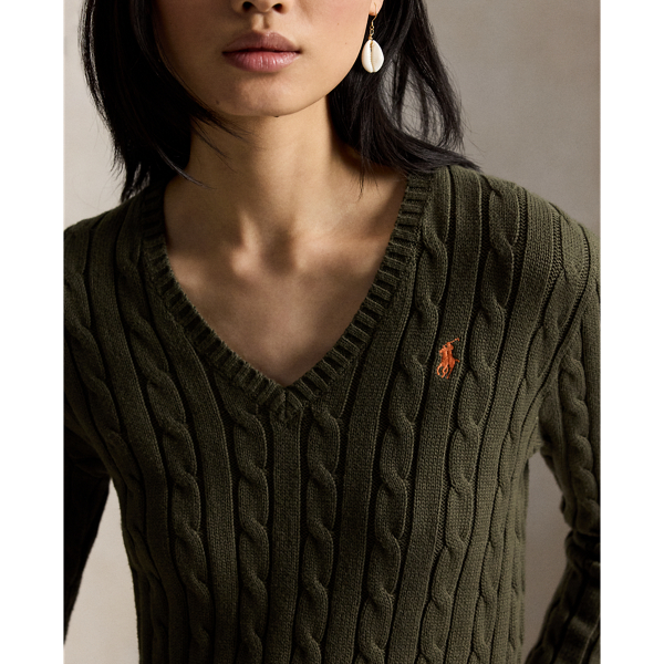 Zopfmusterpullover mit V-Ausschnitt Polo Ralph Lauren in Deckoliv 5