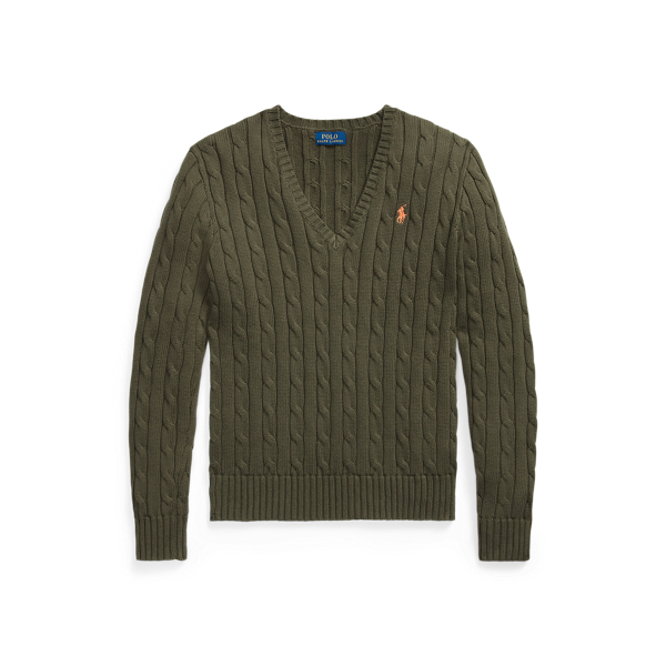 Zopfmusterpullover mit V-Ausschnitt Polo Ralph Lauren in Deckoliv 2