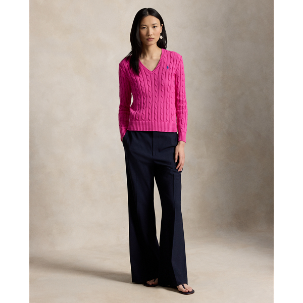 Zopfmusterpullover mit V-Ausschnitt Polo Ralph Lauren in Regatta-Rosa 3