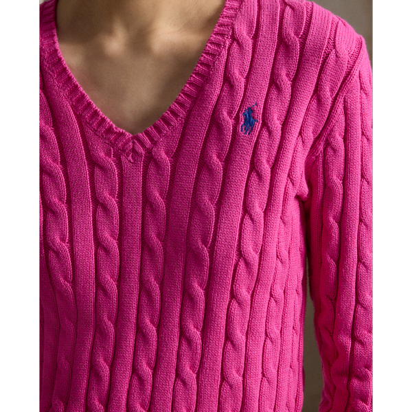 Zopfmusterpullover mit V-Ausschnitt Polo Ralph Lauren in Regatta-Rosa 5
