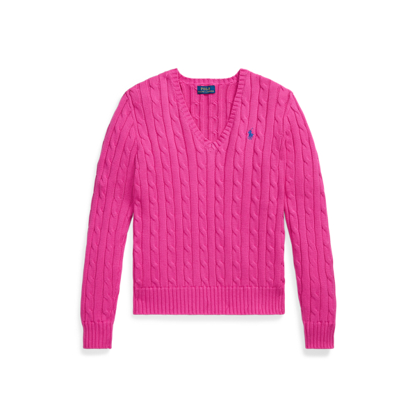 Zopfmusterpullover mit V-Ausschnitt Polo Ralph Lauren in Regatta-Rosa 2