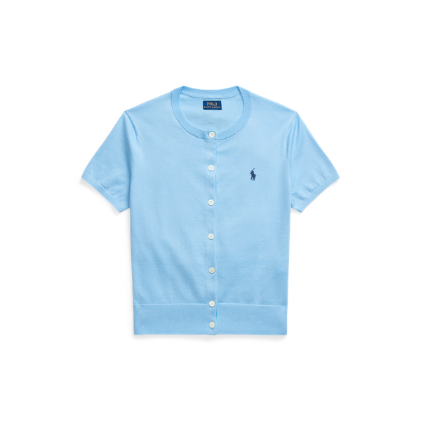 Cotton Crewneck Short-Sleeve Cardigan
