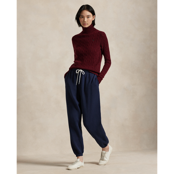 Garnet Red Melange Wool-Cashmere Cable Roll Neck Jumper Polo Ralph Lauren 3