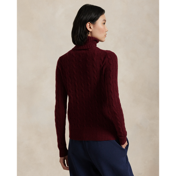 Garnet Red Melange Wool-Cashmere Cable Roll Neck Jumper Polo Ralph Lauren 4