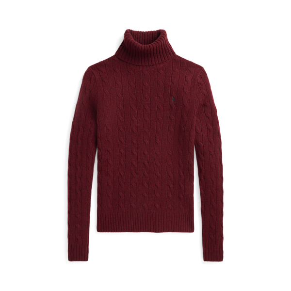 Garnet Red Melange Wool-Cashmere Cable Roll Neck Jumper Polo Ralph Lauren 2