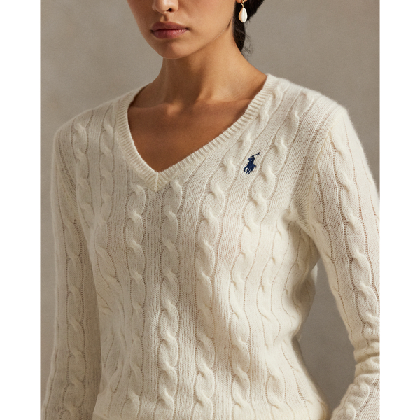 Cream Cable Wool-Cashmere V-Neck Jumper Polo Ralph Lauren 5