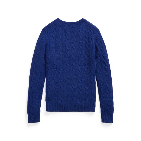 Pull col en&nbsp;V torsad&eacute; laine et cachemire Polo Ralph Lauren en Bleu nuit hivernal 2