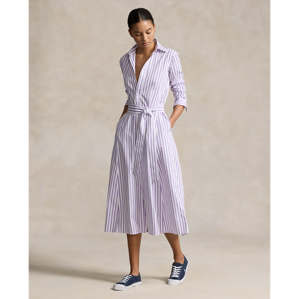 Belted Striped Cotton Shirtdress