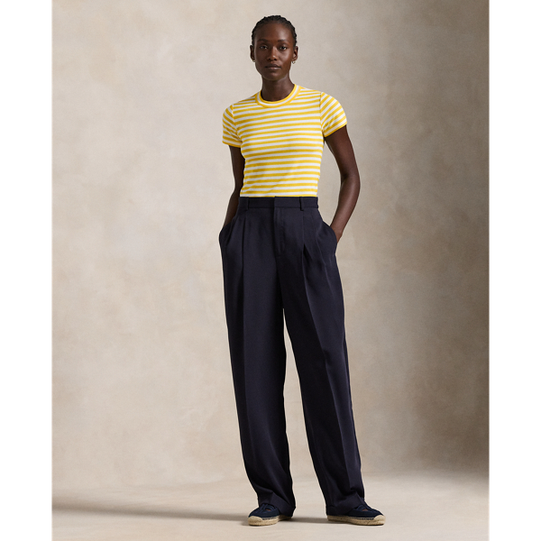 売れ筋商品|||ラルフローレン カットソー トップス レディース Women's Striped Ribbed Cotton Crewneck Tee Racing Yellow/White Striped Ribbed Cotton Crewneck Tee | Ralph Lauren