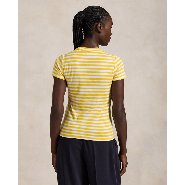 売れ筋商品|||ラルフローレン カットソー トップス レディース Women's Striped Ribbed Cotton Crewneck Tee Racing Yellow/White Striped Ribbed Cotton Crewneck Tee | Ralph Lauren