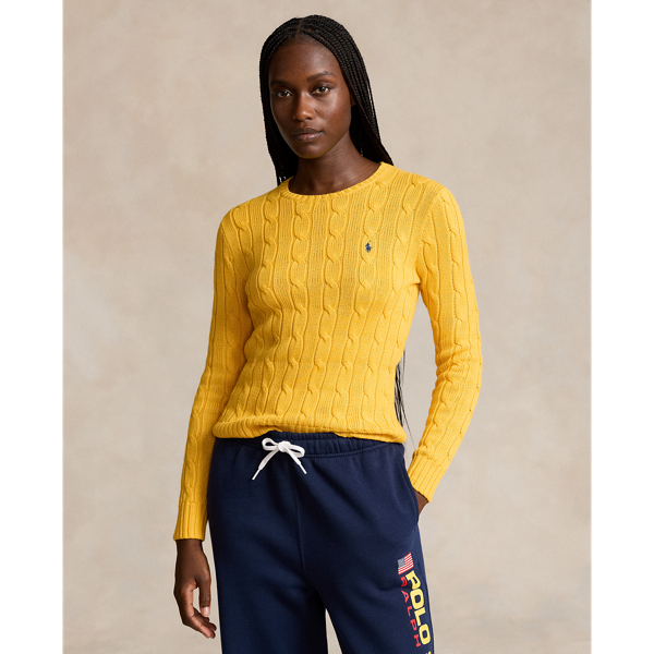 The Lauren Look Ralph Lauren Women’s Monogram Cable Knit Cotton Sweater In 2024 Yello