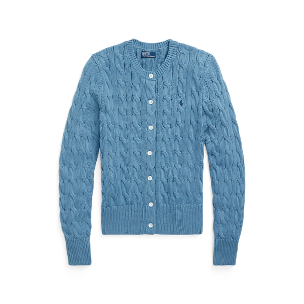 Rundhalsstrickjacke mit Zopfmuster