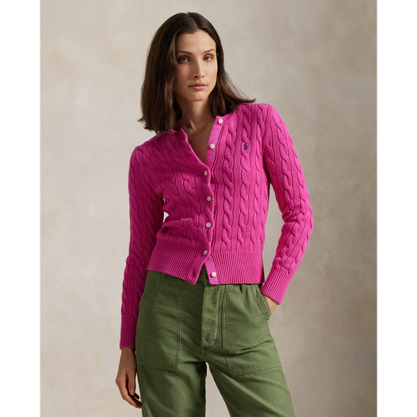 アウターその他 POLO RALPH LAUREN W Cable Knit Cotton Crewneck Cardigan Pink Cable-Knit Cotton Crewneck Cardigan | Ralph Lauren
