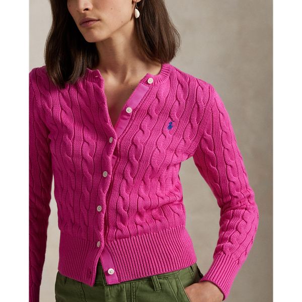 Cable-Knit Cotton Crewneck Cardigan