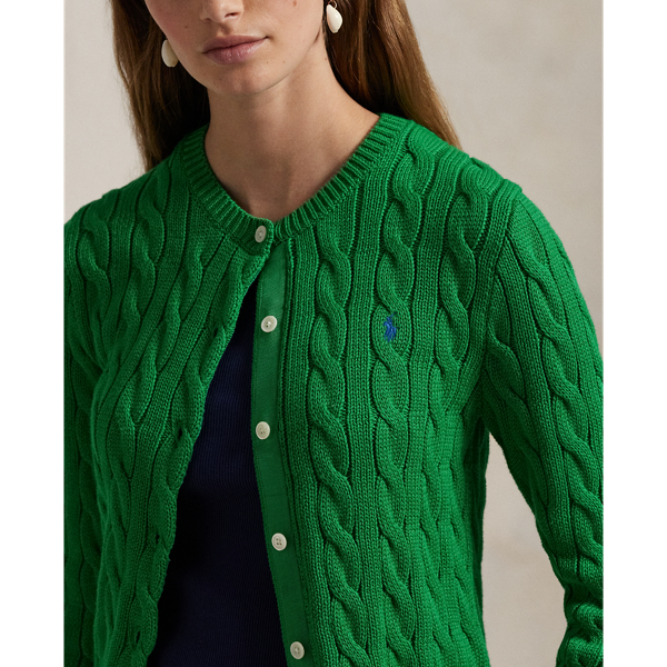 Cable-Knit Cotton Crewneck Cardigan for Women | Ralph Lauren® CL
