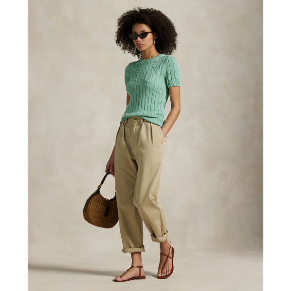 売れ筋商品|||ラルフローレン ニット&セーター レディース アウター TEE SHORT SLEEVE - Jumper - celadon Cable-Knit Cotton Short-Sleeve Jumper for Women | Ralph