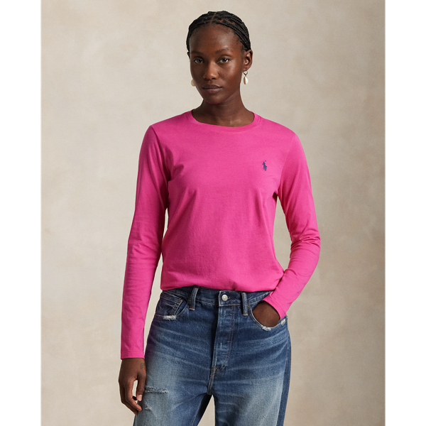 Bright Pink Langärmliges Rundhals-T-Shirt aus Jersey Polo Ralph Lauren 1