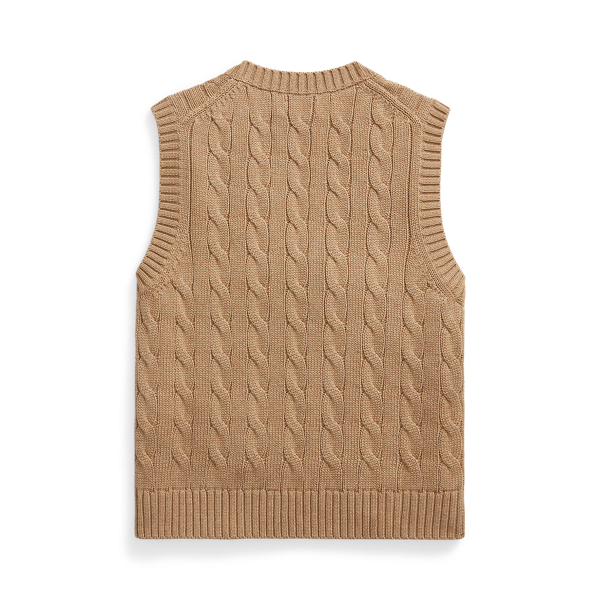 Collection Camel Melange Cable-Knit Cotton V-Neck Sweater Vest Polo Ralph Lauren 2