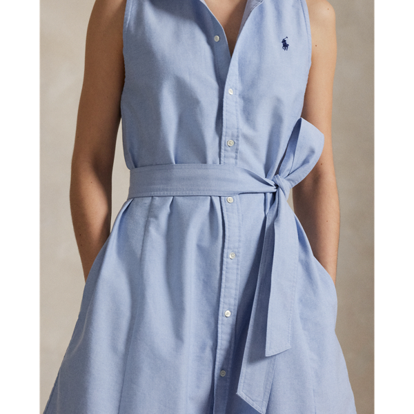 Oxford Belted Sleeveless Shirtdress