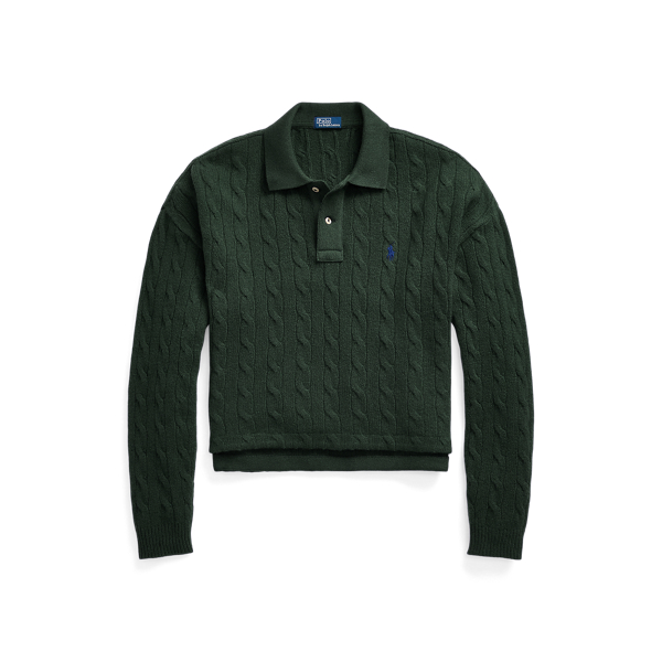 Cable Wool-Cashmere Polo Shirt