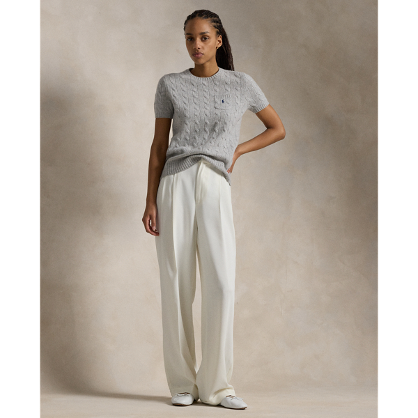 Pull à manches courtes laine cachemire Polo Ralph Lauren en Mélange gris tendre 4