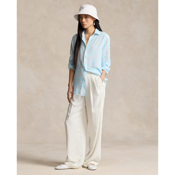 Turquoise/White Relaxed Fit Striped Linen Shirt Polo Ralph Lauren 4