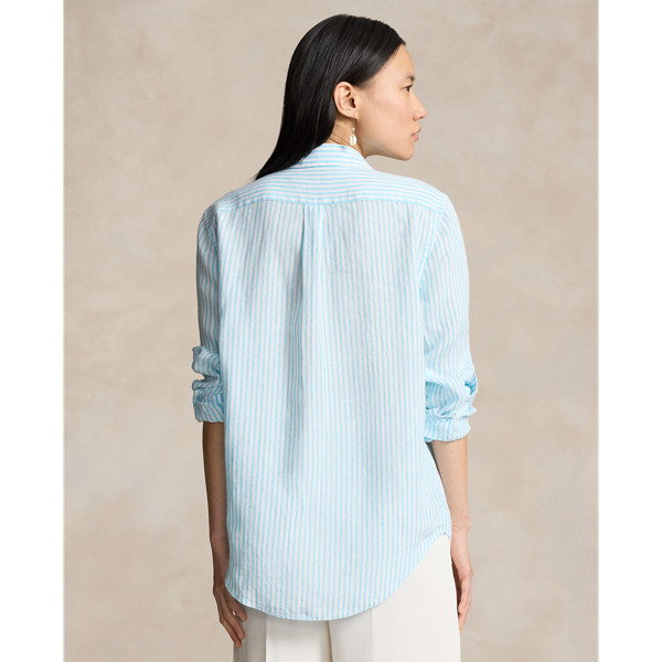 Turquoise/White Relaxed Fit Striped Linen Shirt Polo Ralph Lauren 5
