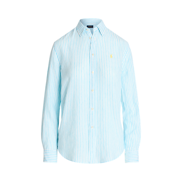 Turquoise/White Relaxed Fit Striped Linen Shirt Polo Ralph Lauren 2