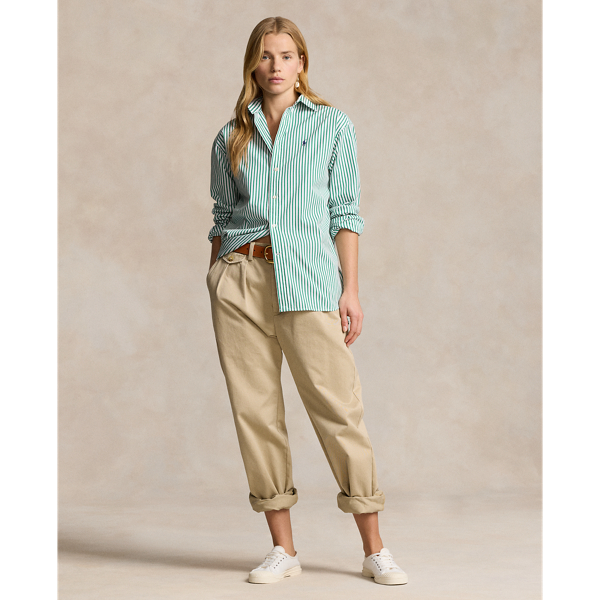 White/Bay Green Relaxed Fit Striped Cotton Shirt Polo Ralph Lauren 4