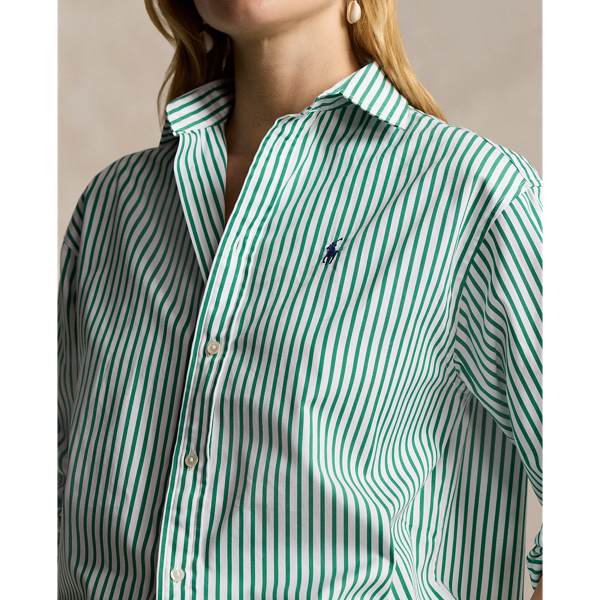 White/Bay Green Relaxed Fit Striped Cotton Shirt Polo Ralph Lauren 6