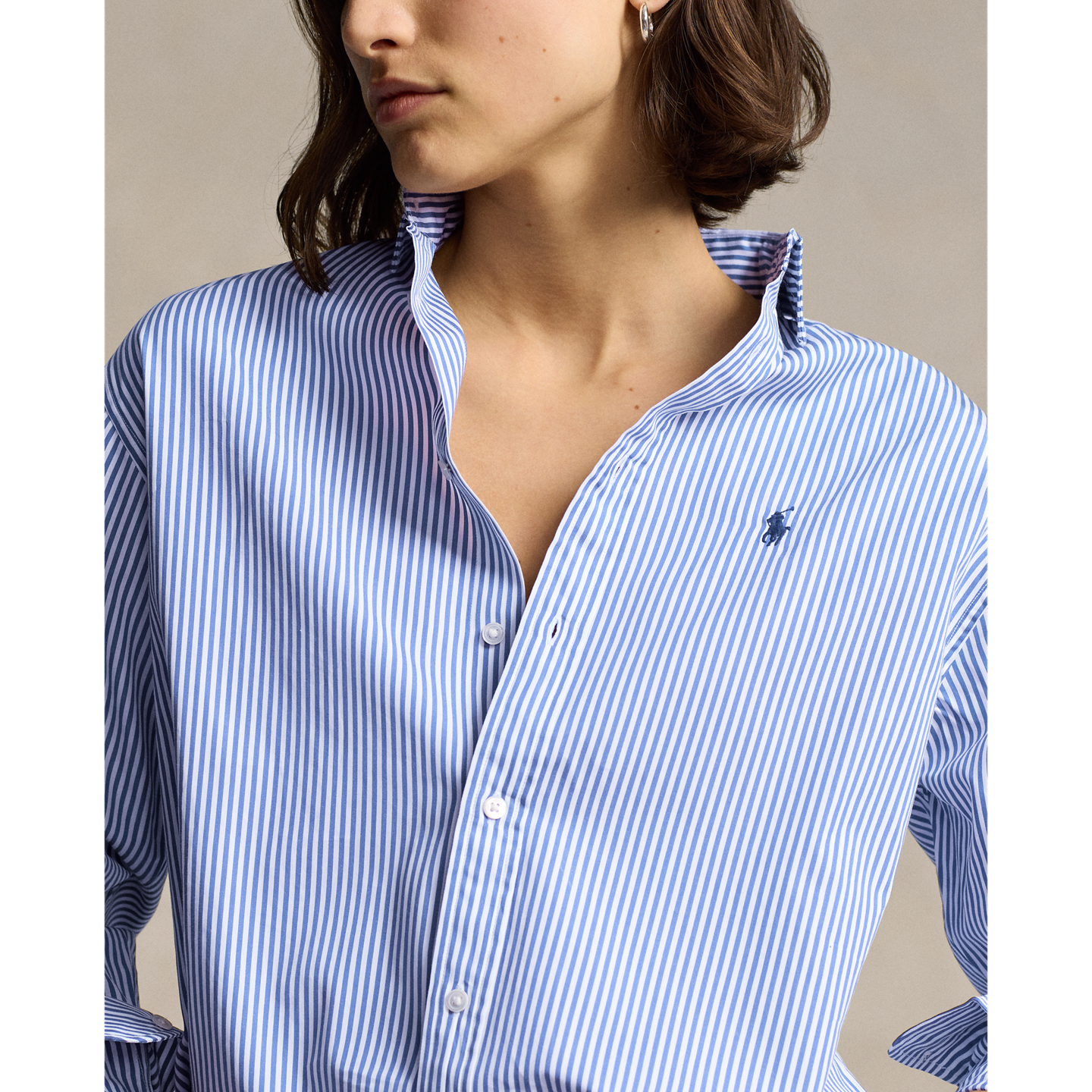 Женская рубашка Ralph Lauren Relaxed Fit Striped Cotton, цвет: Синий / Белый — фото 3