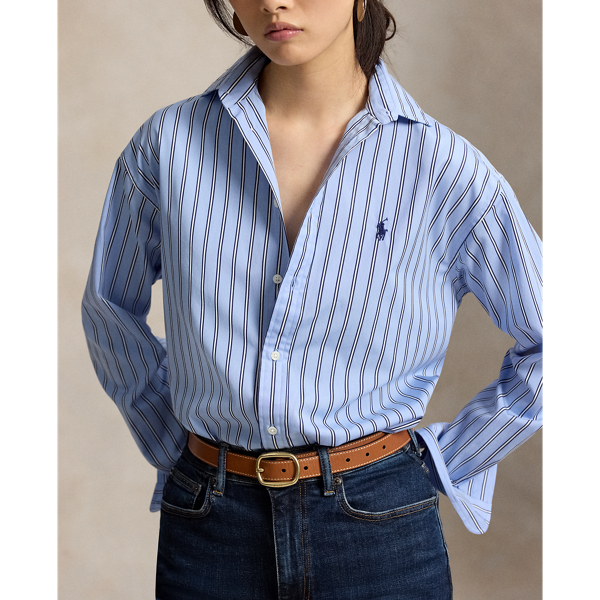 Light Blue/White Multi Relaxed Fit Striped Cotton Shirt Polo Ralph Lauren 6