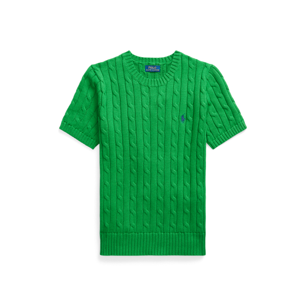 Kurzarm-Baumwollpullover mit Zopfmuster