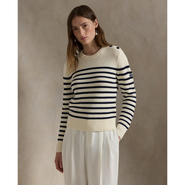 Rundhalspullover mit Streifen Polo Ralph Lauren in Creme/Navy 1