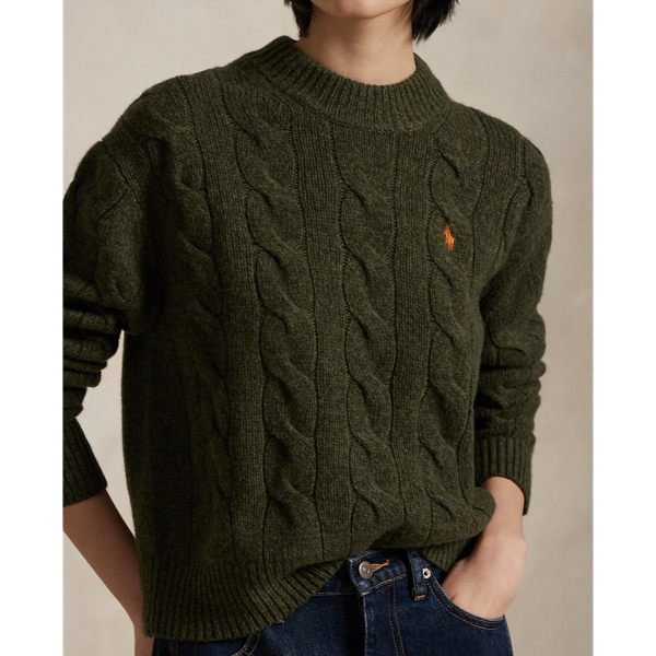 Olive Marl Cable-Knit Wool-Cashmere Sweater Polo Ralph Lauren 5