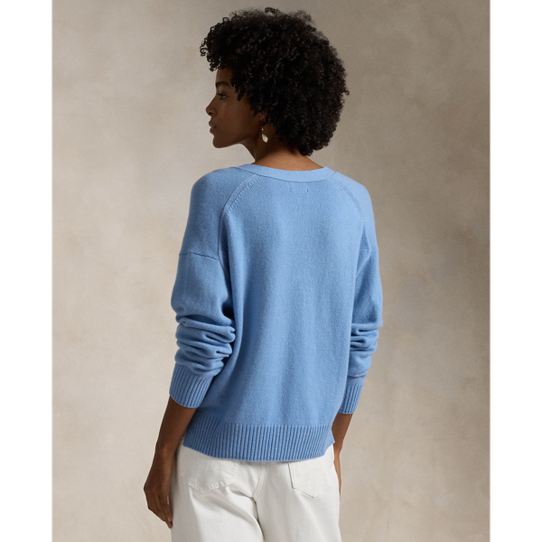New Litchfield Blue Wool-Blend V-Neck Cardigan Polo Ralph Lauren 5