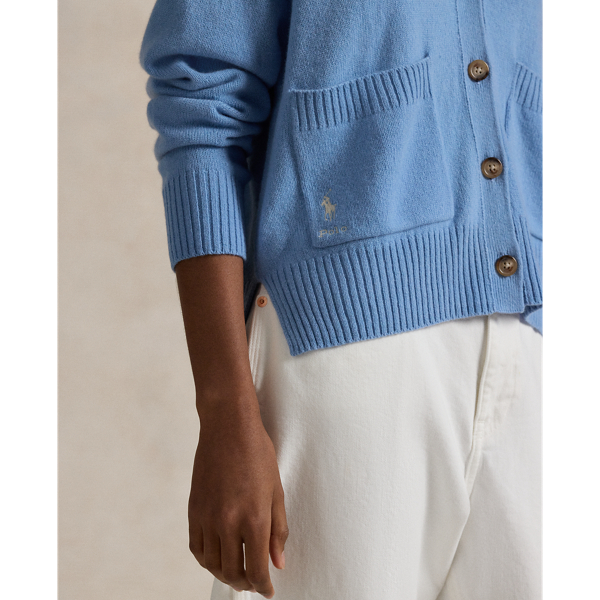 New Litchfield Blue Wool-Blend V-Neck Cardigan Polo Ralph Lauren 6