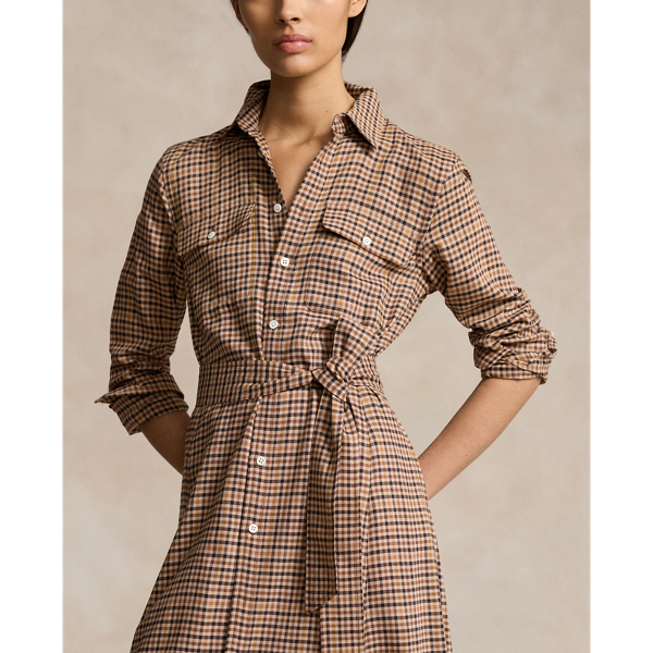 Belted Plaid Cotton Blend Dress