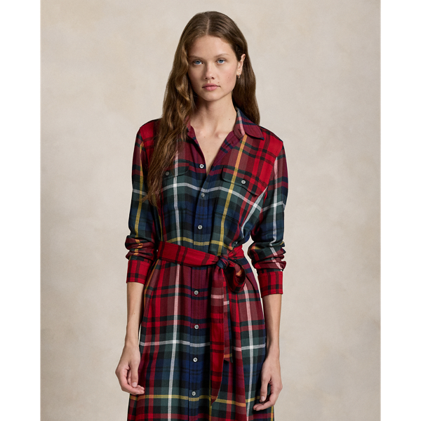 Plaid button dress sale